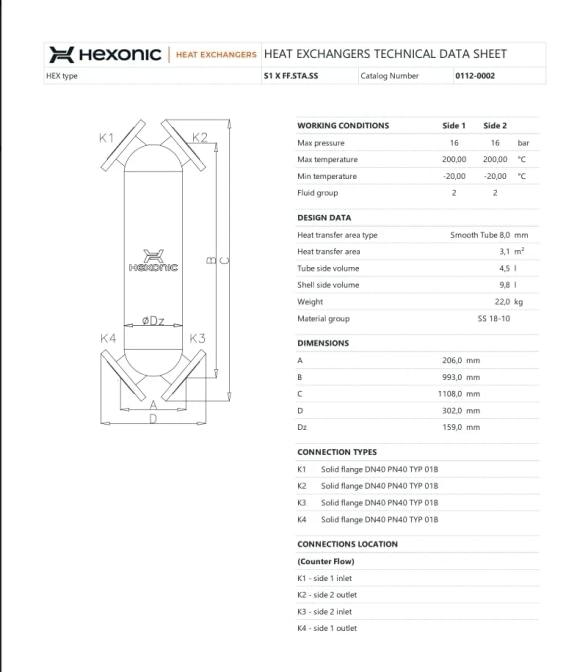 Hexonic 0112-0002 shell-and-tube heat exchanger