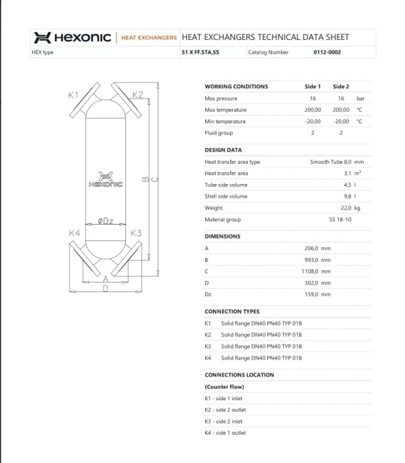 Hexonic 0112-0002 shell-and-tube heat exchanger